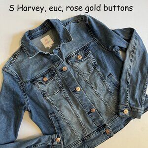 Small Lularoe Harvey jean jacket, blue with rose gold buttons